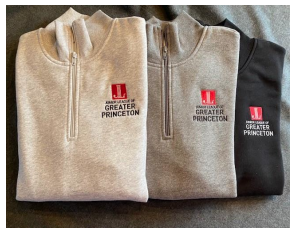 three JLGP-branded sweatshirts